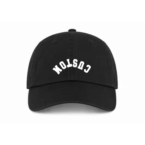 Buckle Adjustable - Dad Hat - Black - Front with Upside Down Varsity / black / Dad Hat Adjustable design