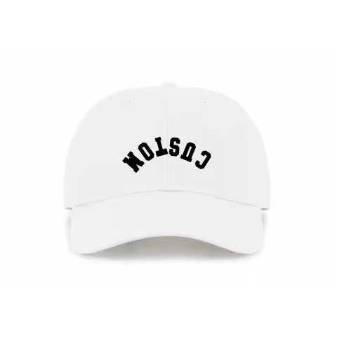Buckle Adjustable - Dad Hat - White - Front with Upside Down Varsity / white / Dad Hat Adjustable design