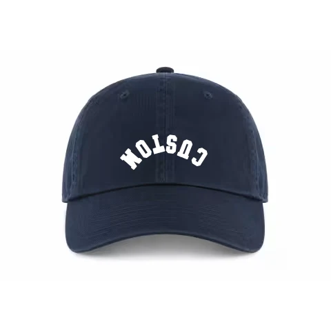 Buckle Adjustable - Dad Hat - Navy - Front with Upside Down Varsity / navy / Dad Hat Adjustable design